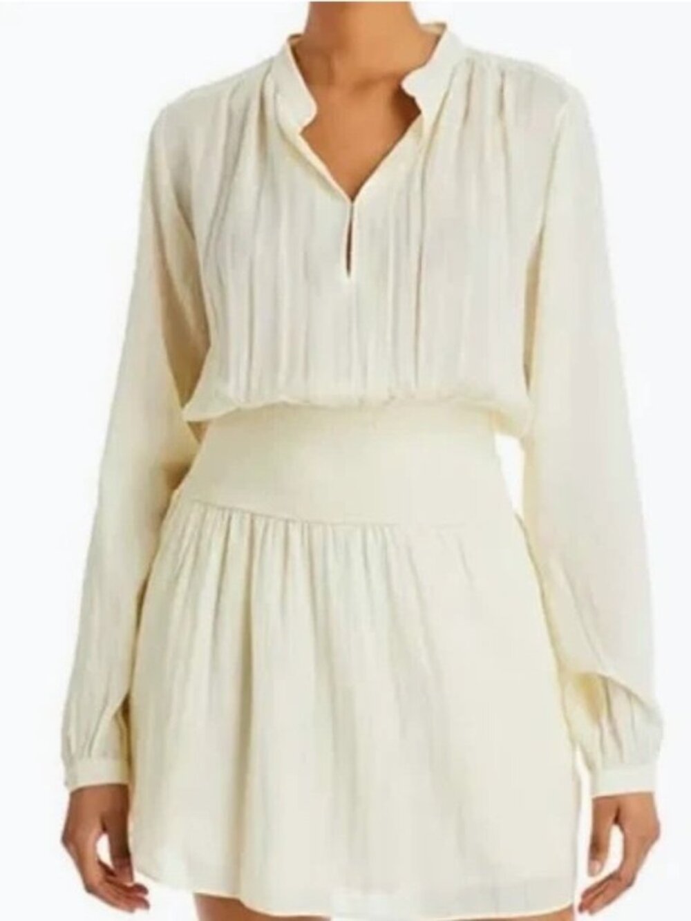 RAG & BONE V-Neck Flowy Mini Dress Pockets Long Puff Sleeve Ivory size XL